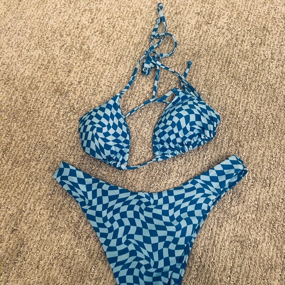 COPY - Motel Rocks Blue Checkered Swimsuit Set